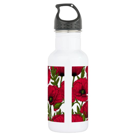 Rode papavertuin 2 waterfles  (Achterkant)
