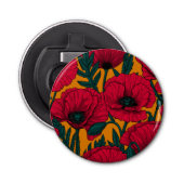 Rode papavertuin button flesopener (Voorkant)