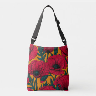 Rode papavertuin crossbody tas