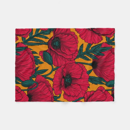 Rode papavertuin fleece deken (Voorkant (Horizontaal))