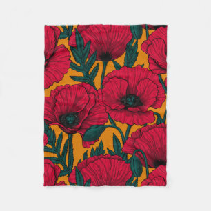 Rode papavertuin fleece deken