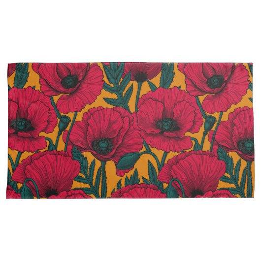 Rode papavertuin kussensloop (Voorkant-Rechts)