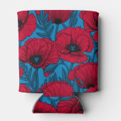 Rode papavertuin op blauw blikjeskoeler (Achterkant)