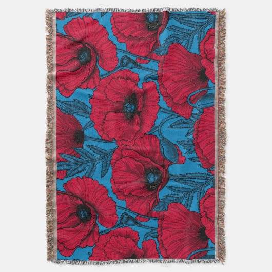 Rode papavertuin op blauw deken (Voorkant Verticaal)
