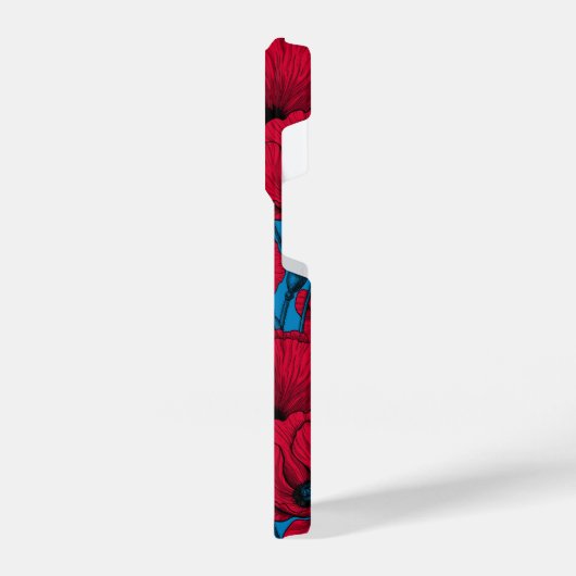 Rode papavertuin op blauw iPhone hoesje (Linkerkant)