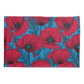 Rode papavertuin op blauw kussensloop (Achterkant)