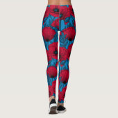 Rode papavertuin op blauw leggings (Achterkant)