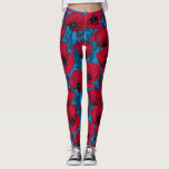 Rode papavertuin op blauw leggings<br><div class="desc">Vectorpatroon gemaakt van met de hand getrokken papavers.</div>