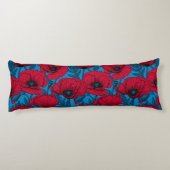 Rode papavertuin op blauw lichaamskussen (Achterkant)