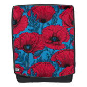 Rode papavertuin op blauw rugtassen (Voorkant)