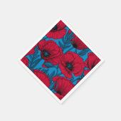 Rode papavertuin op blauw servet (Hoek)