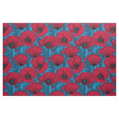 Rode papavertuin op blauw stof (Yard (91,4 cm))