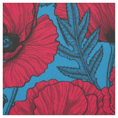 Rode papavertuin op blauw stof (Swatch)