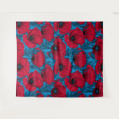 Rode papavertuin op blauw wandkleed (Voorkant (horizontaal))