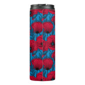 Rode papavertuin op blauwe thermische droogtrommel thermosbeker (Achterkant)