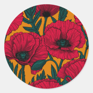 Rode papavertuin ronde sticker