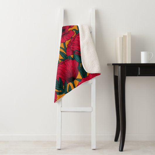 Rode papavertuin sherpa deken (In situ)