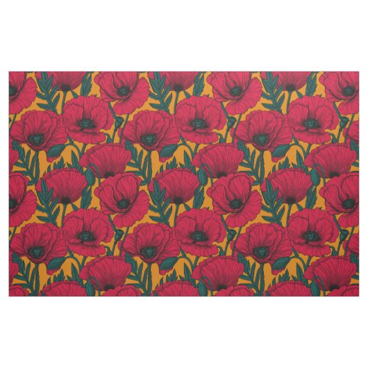 Rode papavertuin stof (Yard (91,4 cm))