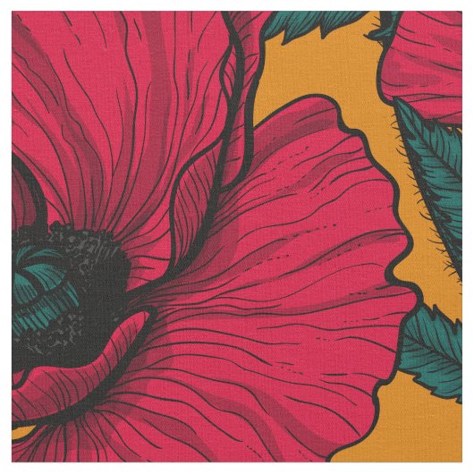 Rode papavertuin stof (Close Up)