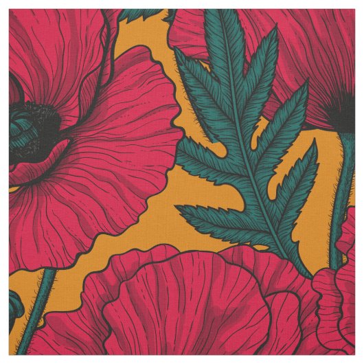 Rode papavertuin stof (Swatch)