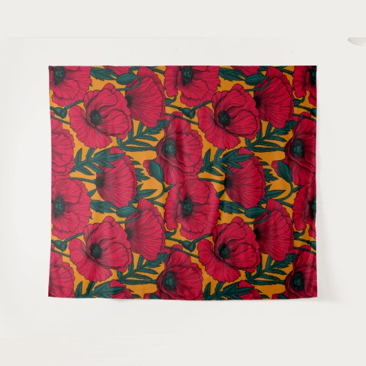 Rode papavertuin wandkleed (Voorkant (horizontaal))