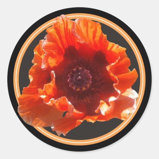 Rode papaverventilator ronde sticker (Voorkant)