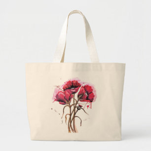 Rode papaverWaterverf Grote Tote Bag