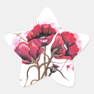 Rode papaverWaterverf Ster Sticker