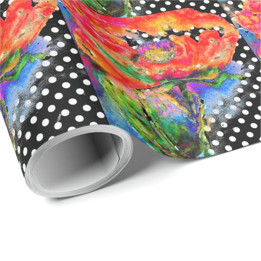 Rode papaverzwarte en witte polka-stippen cadeaupapier (Rol Hoek)