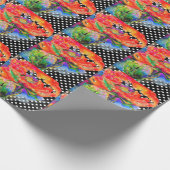 Rode papaverzwarte en witte polka-stippen cadeaupapier (Hoek)