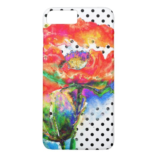 Rode papaverzwarte en witte polka-stippen Case-Mate iPhone case (Achterkant)