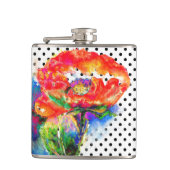 Rode papaverzwarte en witte polka-stippen heupfles (Voorkant)