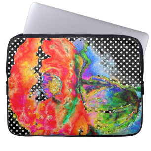 Rode papaverzwarte en witte polka-stippen laptop sleeve