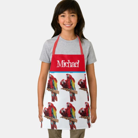 Rode papegaai Macaw Kleurrijke Blauwe Kinder Jonge Schort (Insitu)