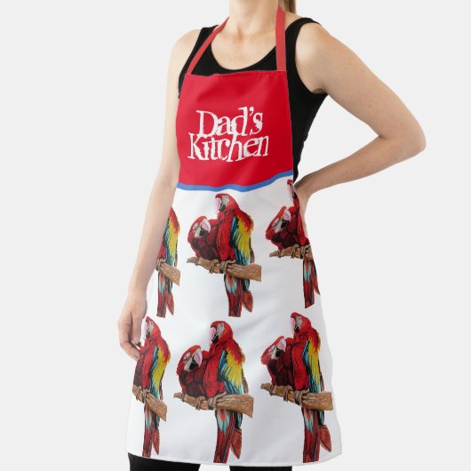 Rode papegaai Macaw Kleurrijke Blauwe Vaders Keuke Schort (Insitu)