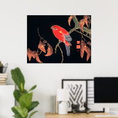 Rode papegaai op tak van boom, poster (Thuiskantoor)