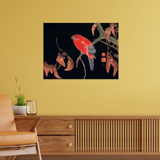 Rode papegaai op tak van boom, poster (Woonkamer 2)