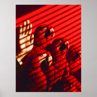 Rode papegaaien en een hand poster