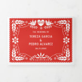 Rode papel picado liefde vogels bruiloft drieluik uitnodiging (Cover)