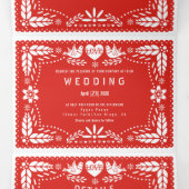 Rode papel picado liefde vogels bruiloft drieluik uitnodiging (Binnenkant midden)