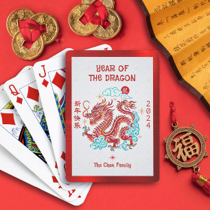 Rode Papercut Draak Chinese Maan Nieuwjaar 2024 Pokerkaarten