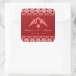 Rode Papier Kranen & Kersenbloesems Aziatische Bru Vierkante Sticker