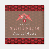 Rode Papier Kranen Scallop Aziatische Bruiloft Fee Magneet (Voorkant)