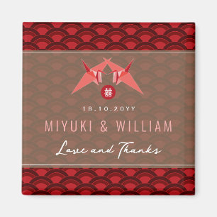 Rode Papier Kranen Scallop Aziatische Bruiloft Fee Magneet