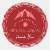 Rode papieren kranen en Cherry Blossom Asian Weddi Ronde Sticker (Voorkant)