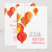 Rode Papieren Lantaarns 35ste huwelijksverjaardag Kaart (Voorkant / Achterkant)