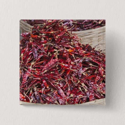 Rode paprika's op de lokale markt vierkante button 5,1 cm (Voorkant)