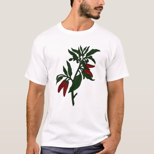 Rode paprika's op donkergroen plant t-shirt (Voorkant)