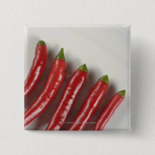 Rode paprika's vierkante button 5,1 cm (Voorkant)