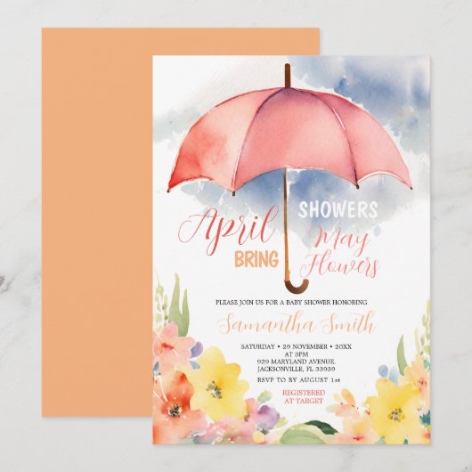 Rode Paraplu April Buien Brengen Mei Bloemen Kaart (Voorkant / Achterkant)
